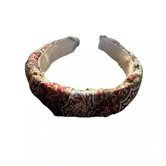 Handcrafted Abstract Floral Print Jewel Tones Headband with Grosgrain Ribbon - Picture 6 of 7